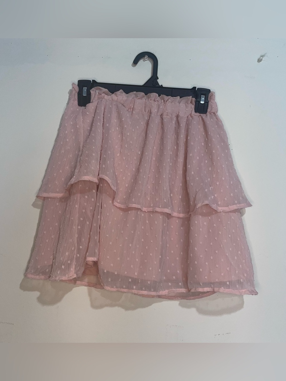 Divided Pink Textured Polka Dot Layered XS Elastic Waist Skirt Feminine Coquette